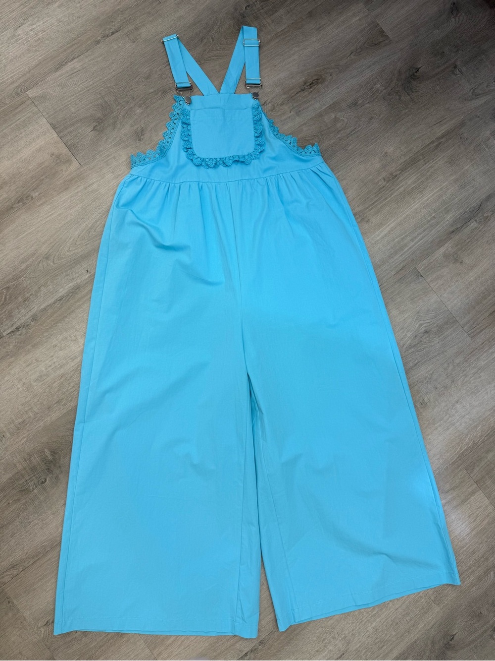BiBi Turquoise Wide-Leg Cotton Overalls for Women - Picture 2 of 7